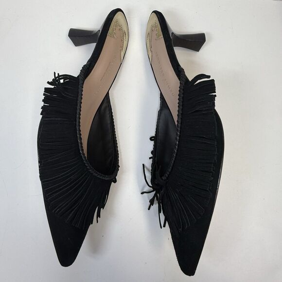 Antonio Melani x Jennifer Sumko Mimi Kid Suede Fringe Black Mule Sz 8.5 (fits 8) - Picture 5 of 10